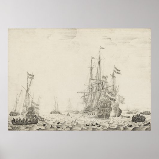 Navires hollandais - Poster d'art de Willem van de (Devant)