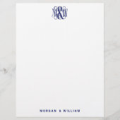 Navy 3 Initiaal Vine Script Monogram B&G DIY BG Briefhoofd (Voorkant)