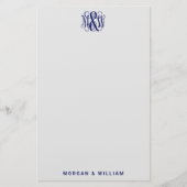 Navy 3 Initiaal Vine Script Monogram B&G DIY BG Briefpapier (Voorkant)