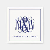 Navy 3 Initiaal Vine Script Monogram B&G DIY BG Servet (Voorkant)