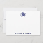 Navy 3 Initiaal Vine Script Monogram DIY BG Bedankkaart (Voorkant)