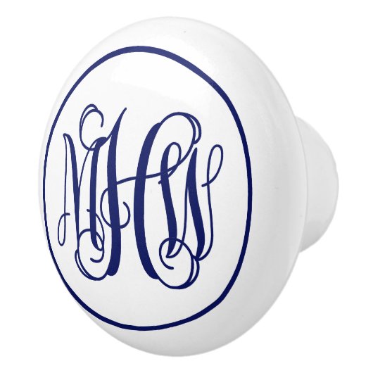 Navy 3 Initiaal Vine Script Monogram DIY BG Keramische Knop (Rechts)