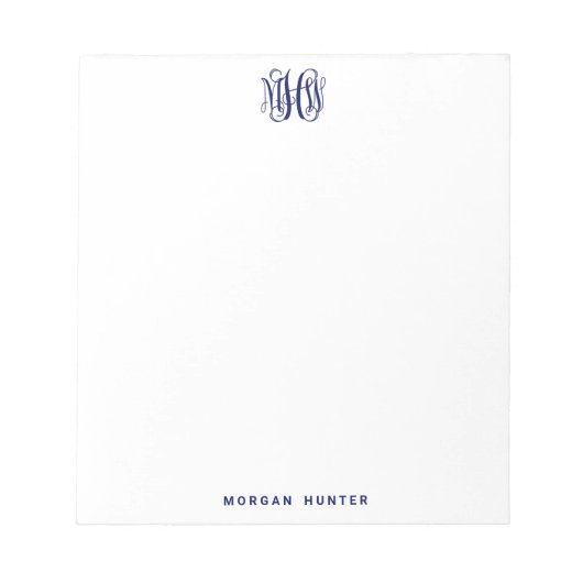 Navy 3 Initiaal Vine Script Monogram DIY BG Notitieblok (Voorkant)