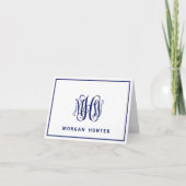 Navy 3 Initiaal Vine Script Monogram DIY BG Notitiekaartje (Voorkant)