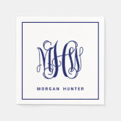 Navy 3 Initiaal Vine Script Monogram DIY BG Servet (Voorkant)