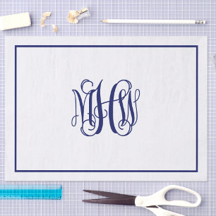 Navy 3 Initiaal Vine Script Monogram DIY BG Tissuepapier
