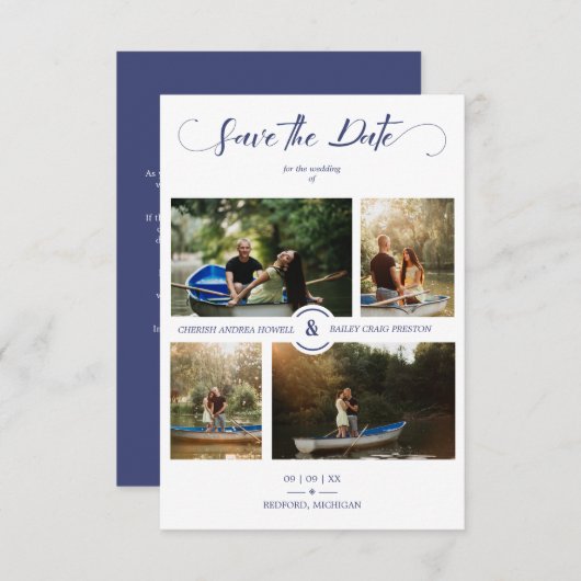 Navy 4 Custom Photos Minimalist Collage Wedding (Voorkant / Achterkant)