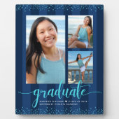 Navy Afstuderen 3 Foto Turquoise Glitter Script Fotoplaat (Voorkant)