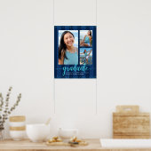 Navy Afstuderen 3 Foto Turquoise Glitter Script Poster (Keuken)