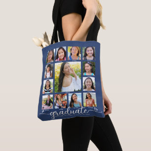 Navy Afstuderen K-12 Modern Script Photo Collage Draagtas