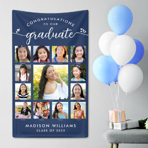 Navy Afstuderen K-12 Modern Script Photo Collage Spandoek