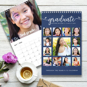 Navy Afstuderen K-12 Script Photo Collage 15 maand Kalender