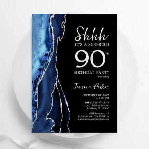 Navy Agate Black Silver Surprise 90e verjaardag Kaart