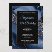 Navy Agate Gold Glitter Glam 30th Birthday Kaart (Voorkant / Achterkant)