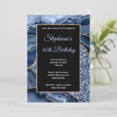 Navy Agate Gold Glitter Glam 40th Birthday Kaart (Staand voorkant)