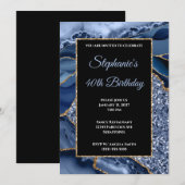 Navy Agate Gold Glitter Glam 40th Birthday Kaart (Voorkant / Achterkant)