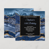 Navy Agate Gold Glitter Glam 50th Birthday Kaart (Voorkant / Achterkant)