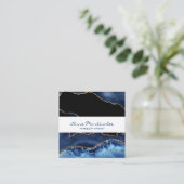 Navy Agate Gold Glitter Square Visitekaartje (Staand voorkant)