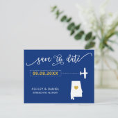 Navy Alabama Wedding Save the Date Map Briefkaart (Staand voorkant)
