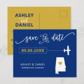Navy Alabama Wedding Save the Date Map Briefkaart (Voorkant / Achterkant)