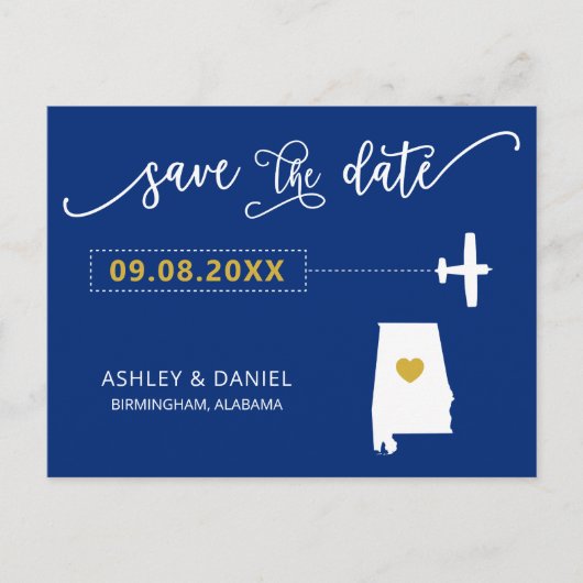 Navy Alabama Wedding Save the Date Map Briefkaart (Voorkant)