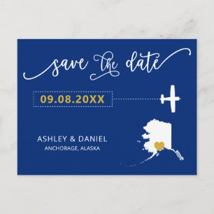 Navy Alaska Wedding Save the Date Map Briefkaart