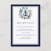 Navy Anchor Elegant Greenery Wreath Reception Informatiekaartje (Voorkant)