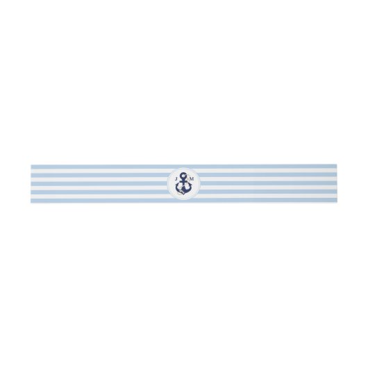 Navy Anchor Monogram Blue Sripes Nautical Wedding Uitnodigingen Wikkel (Vlak)