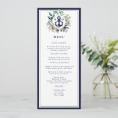 Navy Anchor Monogram Nautical Green Wreath Weddens Menu (Staand voorkant)