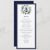 Navy Anchor Monogram Nautical Green Wreath Weddens Menu (Voorkant / Achterkant)
