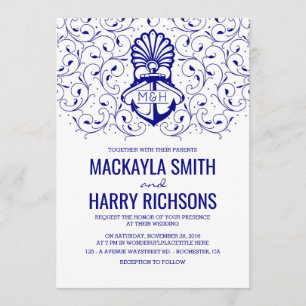 Navy Anchor Nautical Beach Wedding Kaart