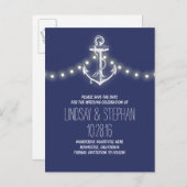 Navy Anchor Nautical Save the Date briefkaarten (Voorkant / Achterkant)
