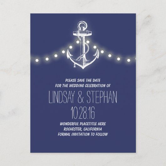 Navy Anchor Nautical Save the Date briefkaarten (Voorkant)