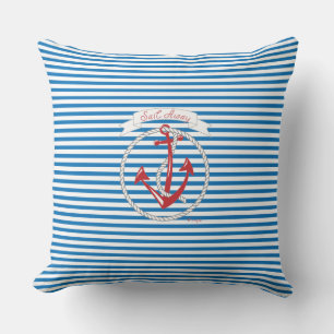 Navy Anchor, Red, Rope, Blue Stripes Sierkussen