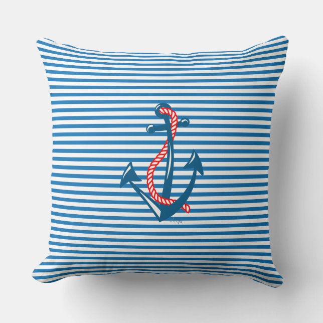Navy Anchor, rode helling en blauwe strepen Kussen (Voorkant)