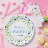 Navy and Baby Blue Floral Birthday Papieren Bordje (Feest)