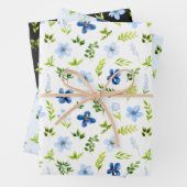 Navy and Baby Blue Flowers with Foliage Pattern Inpakpapier Vel (In situ)