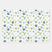 Navy and Baby Blue Flowers with Foliage Pattern Inpakpapier Vel (Voorkant)