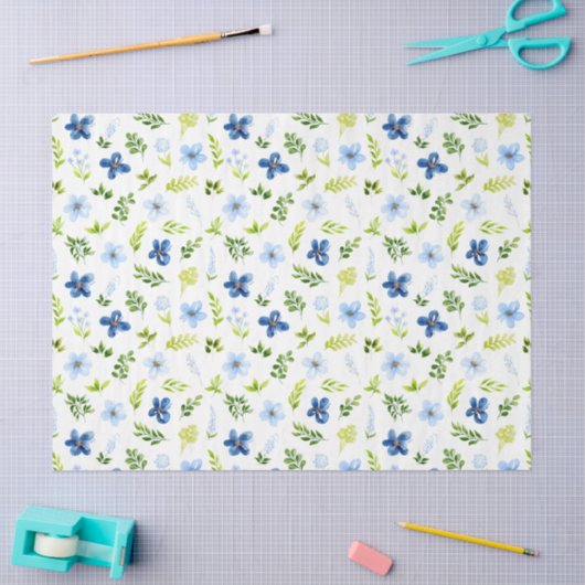 Navy and Baby Blue Flowers with Foliage Pattern Tissuepapier (Craft)