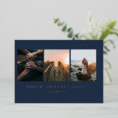 Navy and Blush 3 Foto Save the Date Folie Uitnodiging (Staand Voorkant)