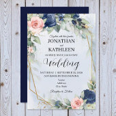 Navy and Blush Floral Wedding Invitation