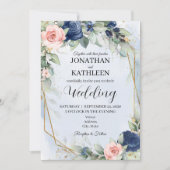 Navy and Blush Floral Wedding Invitation Kaart (Voorkant)