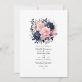 Navy and Blush Floral Wedding Kaart (Voorkant)