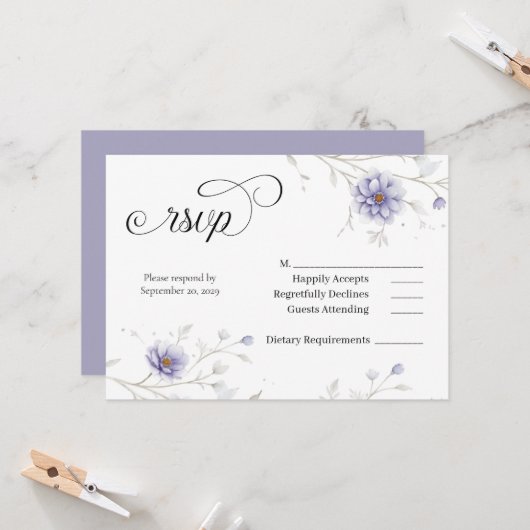 Navy and Blush Floral Wedding RSVP Kaart (Voorkant / Achterkant in situ)
