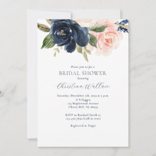 Navy and Blush Modern Bridal Shower Invitation Kaart