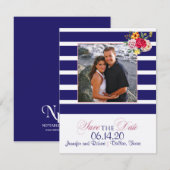 Navy and Blush Stripe Wedding Save the Date (Voorkant / Achterkant)