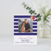 Navy and Blush Stripe Wedding Save the Date (Staand voorkant)