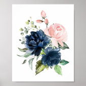 Navy and Blush Waterverf Flowers, Girl Nursery Poster (Voorkant)