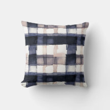 Navy and Blush Waterverf Plaid Sierkussen