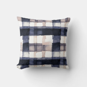 Navy and Blush Waterverf Plaid Sierkussen